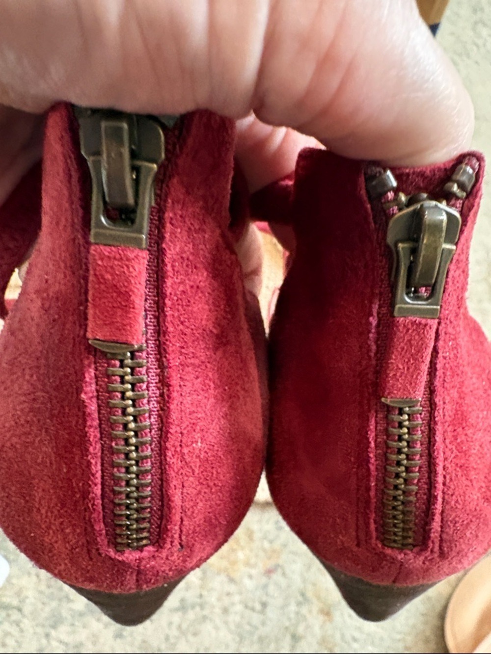 Eileen Fisher Tilda Sz 9.5 red suede crisscross ankle strap stack heeled shoes. - Picture 3 of 9